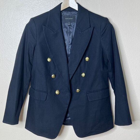 Banana Republic Captain Blazer Women's 8P Black Gold Buttons Double Breasted - Picture 5 of 12